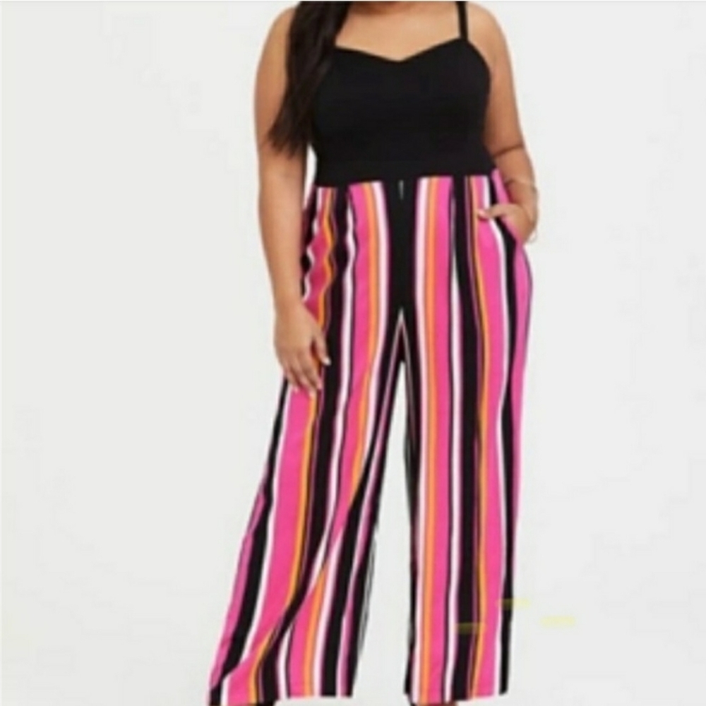 NEW TORRID STRIPED BLACK-PINK JUMPSUIT SIZE:0